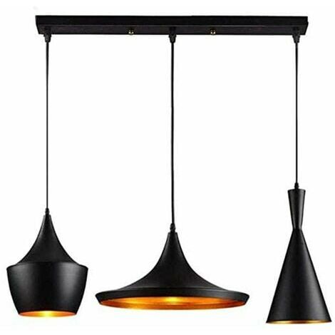 Lustre Suspension Industrielle Vintage forme Instrument de Musique 3 E27 Lampe Noir Or pour Salon Restaurant Bar Cuisine