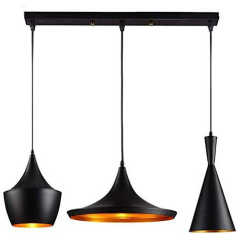 Lustre Suspension Industrielle Vintage forme Instrument de Musique 3 E27 Lampe Noir Or pour Salon Restaurant Bar Cuisine