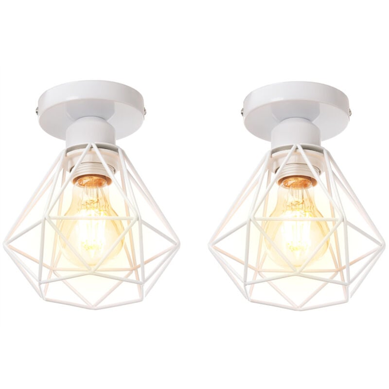 Wottes - Plafonnier Industriel E27 Vintage Luminaire Suspension de Plafond Abat-jour Diamant Ø16CM pour Chambre Couloir Blanc - 2Pcs
