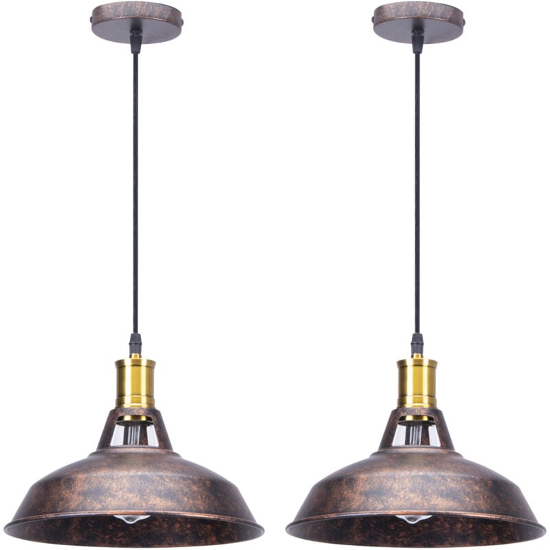 Wottes - Lustre Suspension Industrielle Vintage Luminaire Plafonnier Abat-jour en Métal Lampe à Suspension Ajustable E27 Ø27CM Couleur Rouille - 2Pcs