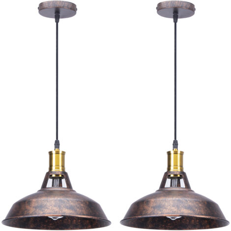 Lustre Suspension Industrielle Vintage Luminaire Plafonnier Abat-jour en Métal Lampe à Suspension Ajustable E27 Ø27CM Couleur Rouille - 2Pcs