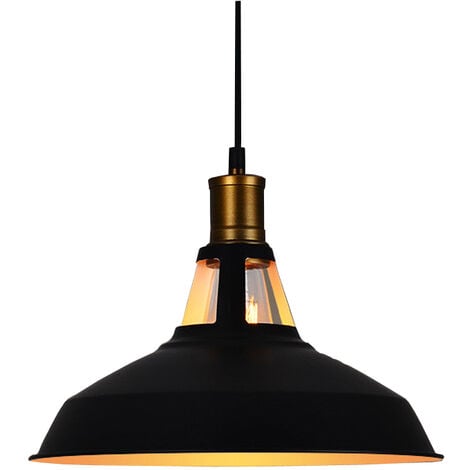 Lustre Suspension Industrielle Vintage Luminaire Plafonnier Abat-jour en Métal Lampe à Suspension Ajustable E27 Ø27CM Noir + Blanc - 1Pcs