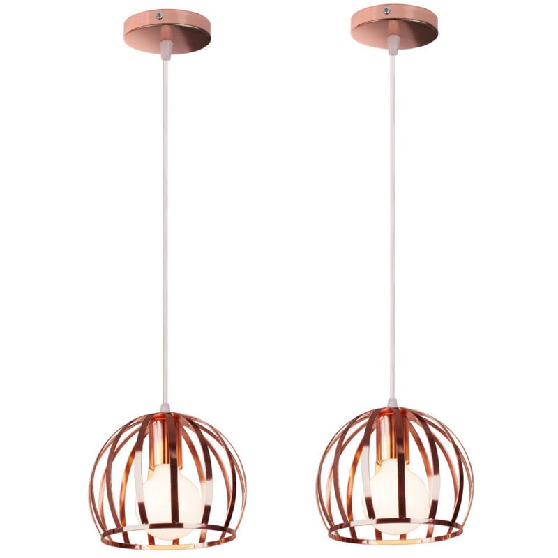 Lustre Suspension Industrielle Vintage Rétro E27 Luminaire Or Rose pour Couloir Escalier Chambre - 2PCS