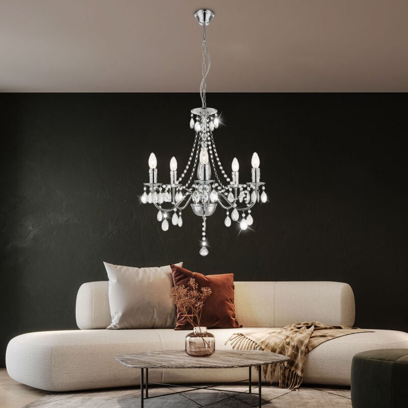 Globo Lighting - Lustre suspension lampe à suspension lampe de salon lampe de chambre plafonnier, cristaux acryliques en métal chromé, 5x E14, led