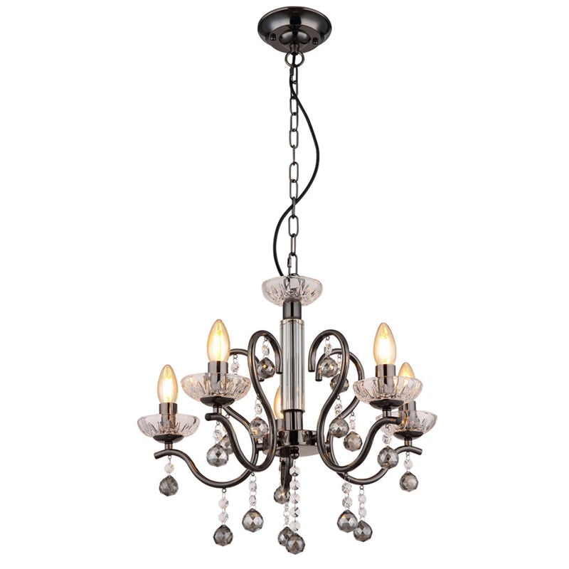 Lustre suspension lampe suspendue plafonnier cristaux de verre noir 5 lampes