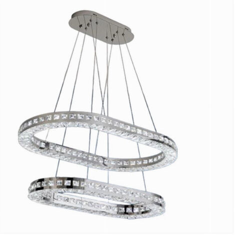 Lustre Suspension Led Moderne Lumière Froide 40w 2 Anneaux Ovales Cristaux B49