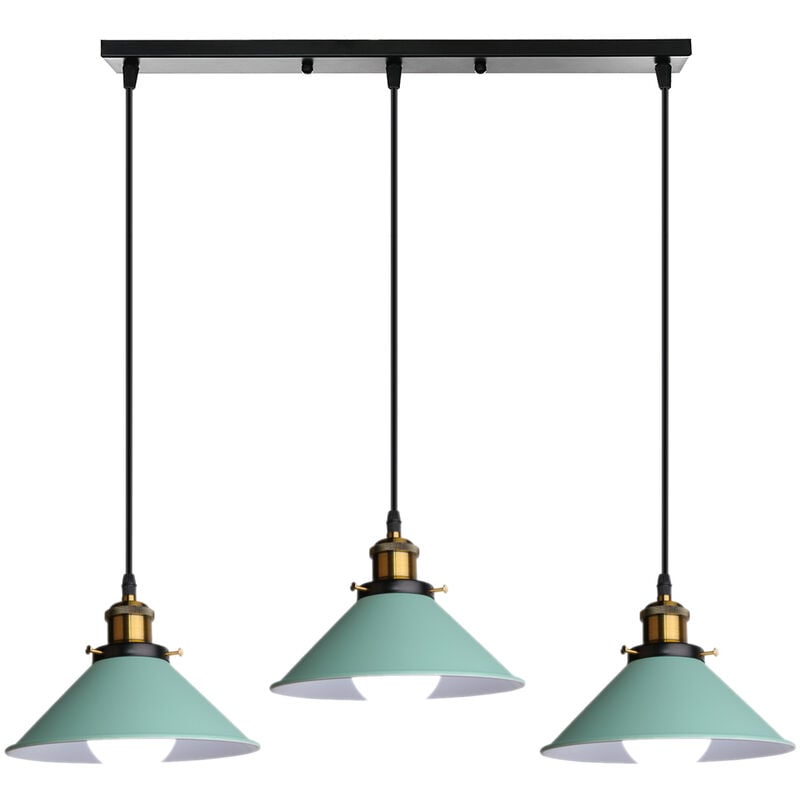 Lustre - suspension Luminaire Abat-jour Metal Lampe Suspension E27 22cm Vert 3 Tête avec Base Rectangulaire