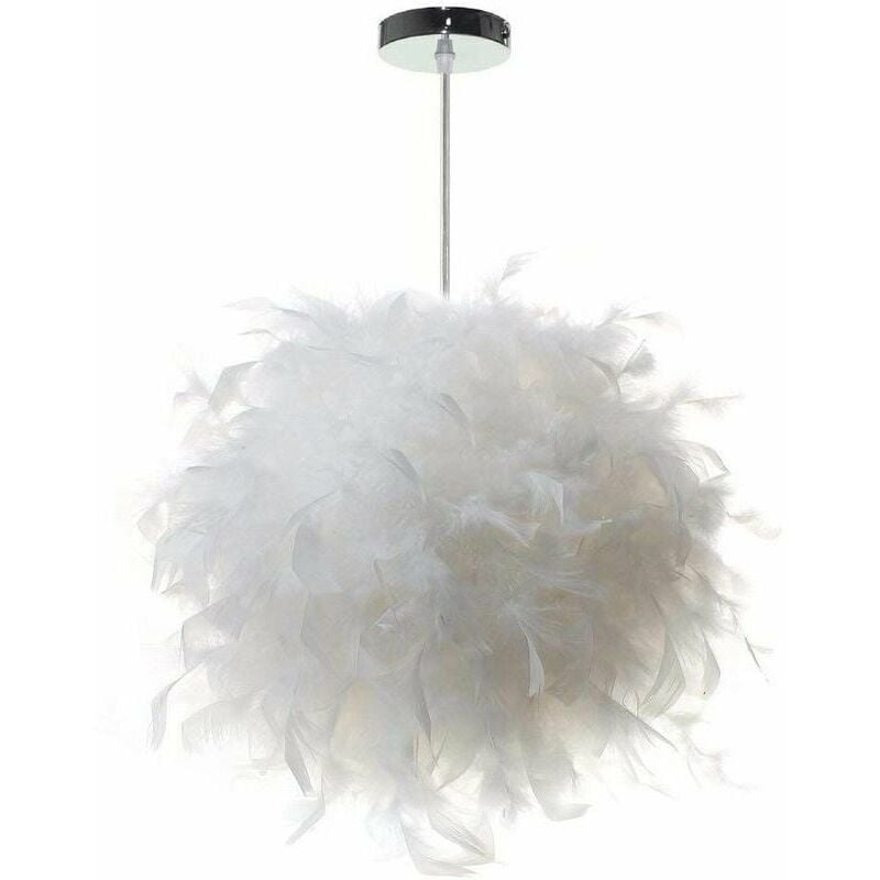 Start - Lustre Suspension luminaire en plume blanche design forme sphère E27 40W pour Chambre Décoration Cadeau d'enfant