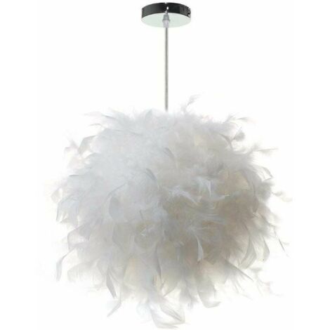 Lustre Suspension luminaire en plume blanche design forme sphère E27 40W pour Chambre Décoration Cadeau d'enfant