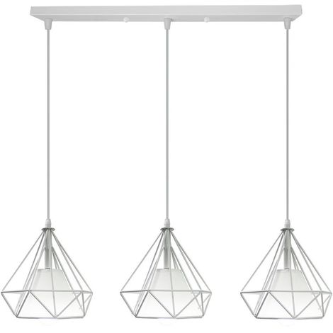 Lustre Suspension Luminaire Industrielle Géométrie Nid Cage diamant Blanc, Lampe de Plafond Vintage Abat-Jour pour Restaurant Bar Café