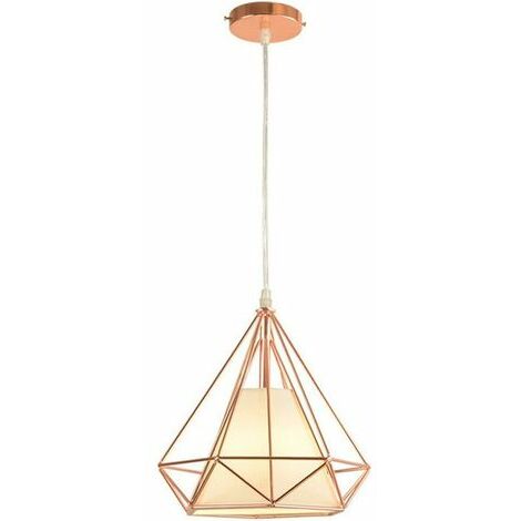 Lustre Suspension Luminaire Vintage Abat-Jour E27 Lampe de Plafond Rétro Cage en Forme Diamant en Métal pour Chambre Salon Cuisine, 25cm, Or Rose
