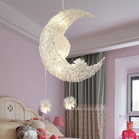 Lustre Suspension Lune Étoiles, Blanc Chaud Plafonnier Lampe avec 5 Ampoules G4, Lustre Plafonnier pour enfants chambre décoration de la maison salon