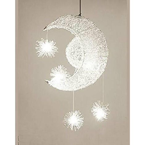 Lustre Suspension Lune étoiles LED Plafonnier Luminaire Aluminium avec 5 Ampoules pour Enfants Chambre