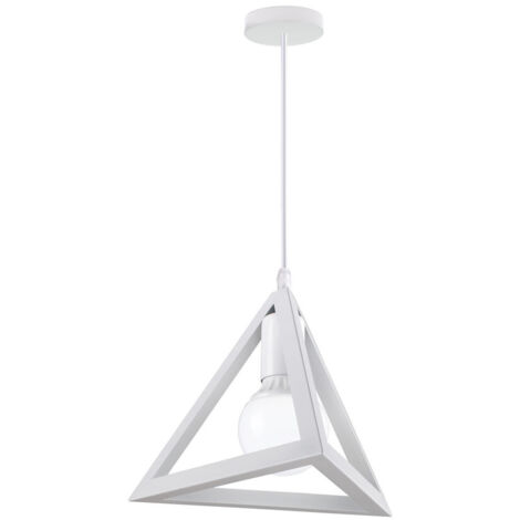 Lustre Suspension Métal Cage forme de Triangle Style Vintage Industrielle E27 pour Salon Chambre Cuisine,Blanc