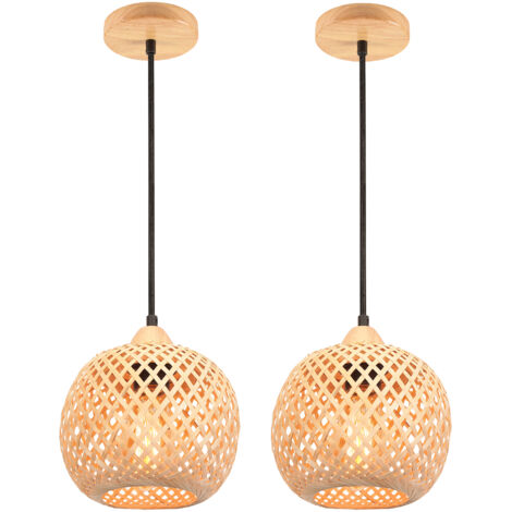 Lustre Suspension Moderne E27 Lampe Plafonnier Forme de Cage Bambou Lampe à Suspension Créatif Ø20CM - 2Pcs