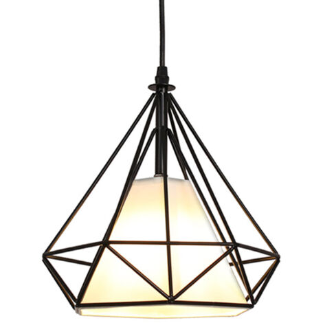 Lustre Suspension Moderne en Forme Diamant LampeSuspension Abat-jour E27 pour Chambre Noir - Noir