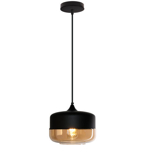 Lustre Suspension Moderne LampeSuspension Abat-jour en Verre avec Fil Ajustable pour Chambre Salon Bar Café Noir - Noir