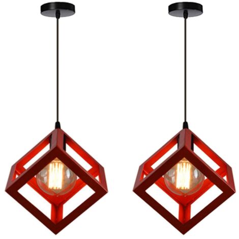 Lustre Suspension Moderne Luminaire Plafonnier en Métal Lampe de Plafon Géométrique pour Chambre Salon Couloir Rouge - 2Pcs