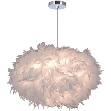 Lustre Suspension Moderne Lustre Ovale en Plumes Blanche Suspension Luminaire pour Chambre, Ø 40cm, Hauteur 25cm