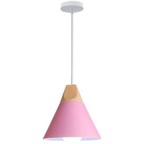 Lustre Suspension Moderne Plafonnier Luminaire en Métal et Bois Lampe à Suspension Réglable Rose E27 Ø22CM - 1Pcs