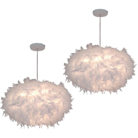 Lustre Suspension Moderne Suspension Luminaire Abat-Jour en Plume Lustre Blanch Ø45CM E27 pour Salon Chambre Bureau - 2Pcs
