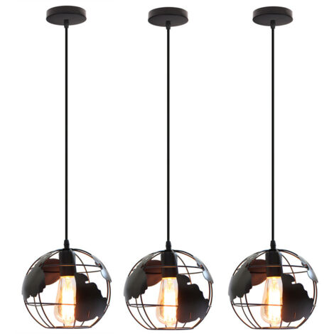 Lustre Suspension Moderne Suspensions Luminaires E27 Abat-jour Globe pour Salle à Manger Chambre Couloir Noir Ø20CM - 3Pcs