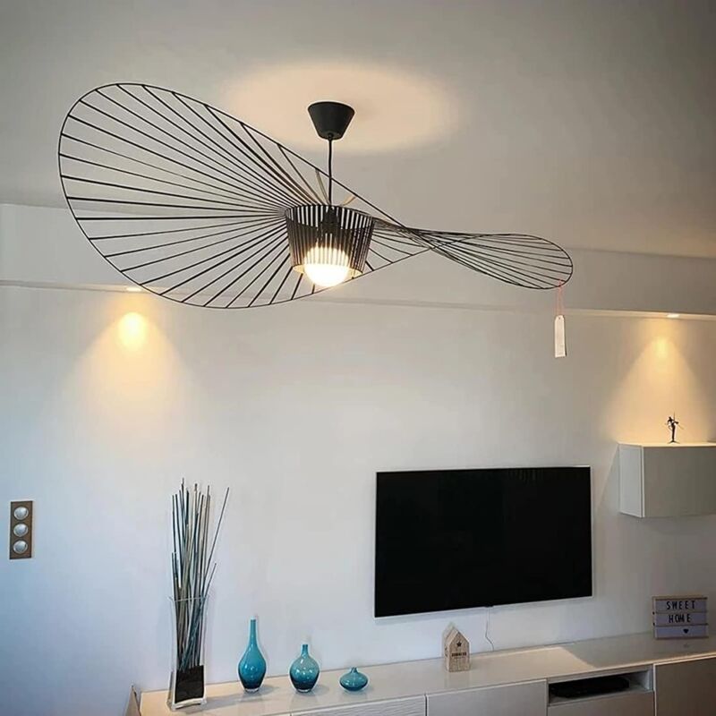 Lustre Suspension Noir 80cm, Rétro Salon Lampe Suspension Fibre De Verre + Polyuréthane De Chapeau Design, Hauteur De La Lumière Réglable E27 [Classe