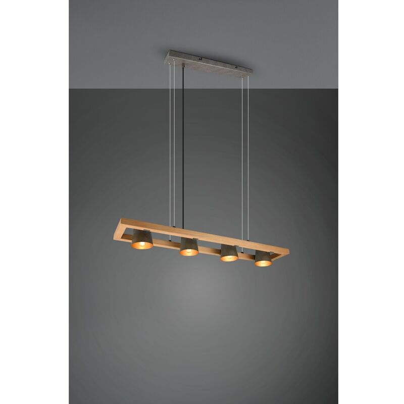 Lustre Suspension Rectangulaire 4 Spots Ajustables Bois Et Métal Nickel Trio Cloche Eclairage
