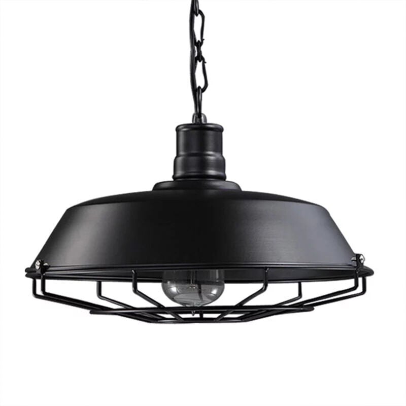 Wottes - Lustre Suspension Industriel Vintage Luminaire Plafonnier Abat-jour Métal Lampe à Suspension Réglable E27 Noir Ø26CM - 1Pcs