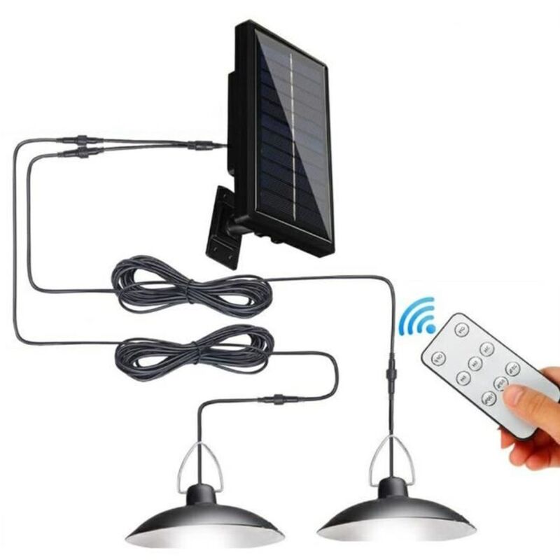 Lustre Suspension solaire à LED intérieure extérieure avec ampoule de ligne, double tête, lumière chaude