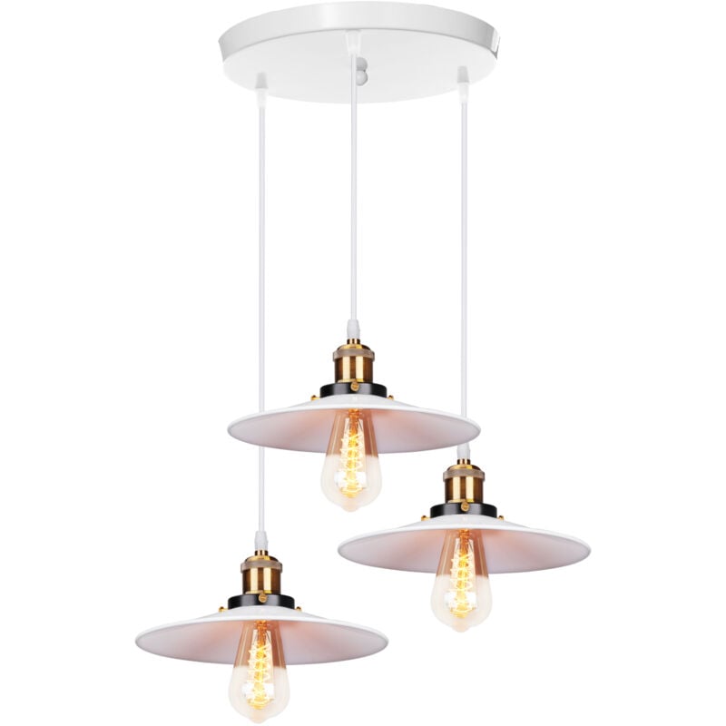 Wottes - Lustre Suspension Vintage 3 Luminaires Ø22CM pour Chambre Cuisine Bar Restaurent - Blanc