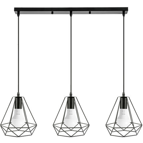 Lustre Suspension Vintage,  E27 Chandelier N'est Suspendu Lustre - Noir Base Rectangulaire