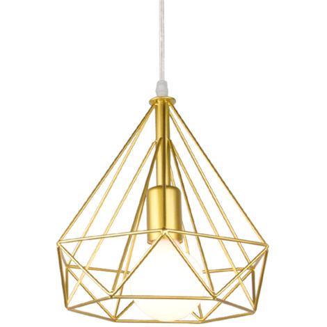 Lustre Suspension Vintage E27 Lampe Suspension Forme Diamant Créative Éclairage de Plafond Réglable Or Ø25CM - 1Pcs