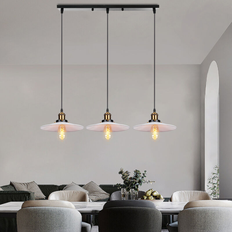 Wottes - Lustre Suspension Vintage Industriel E27 Luminaire Plafonnier Intérieur 3 Luminaires Abat-jour de Chapeau Ø22CM - Noir + Blanc