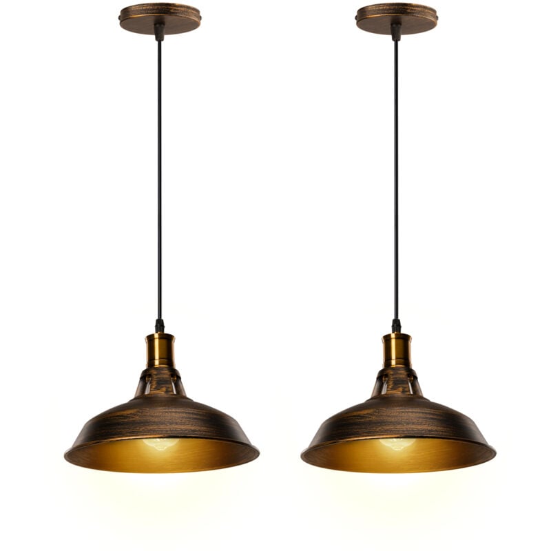 Lustre Suspension Industrielle Rétro Plafonnier en Fer Métal Abat-jour Luminaire 27cm Bronze 2PCS