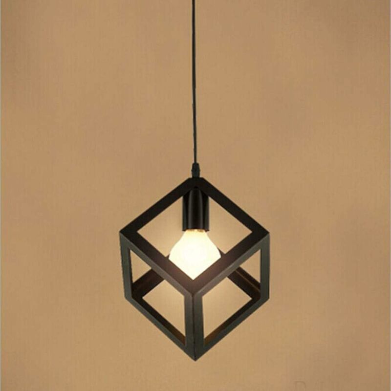 Lustre Suspension Vintage, Luminaire Noir en Forme de Cube Moderne - Salon, Salle à Manger, Cuisine