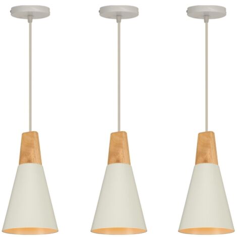 Lustre Suspension Vintage Luminaire Plafonnier Ajustable Lampe Suspension Interieur pour Chambre Couloir Salon E27 Blanc Ø14CM - 3Pcs