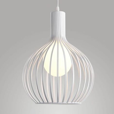 Lustre Suspensions Industrielle Cage fer Lustre Abat-Jour E27 Blanc