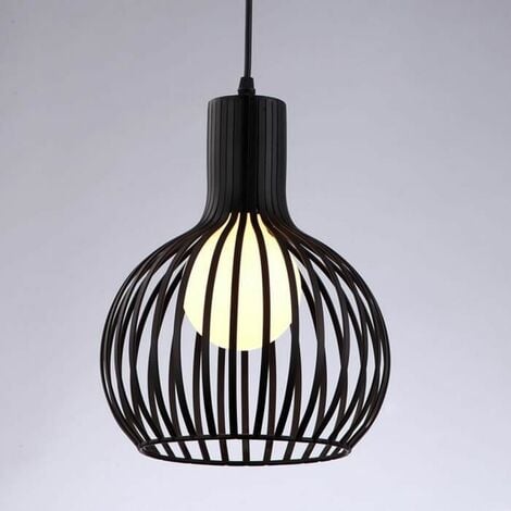 Lustre Suspensions Industrielle Cage fer Lustre Abat-Jour E27 Noir