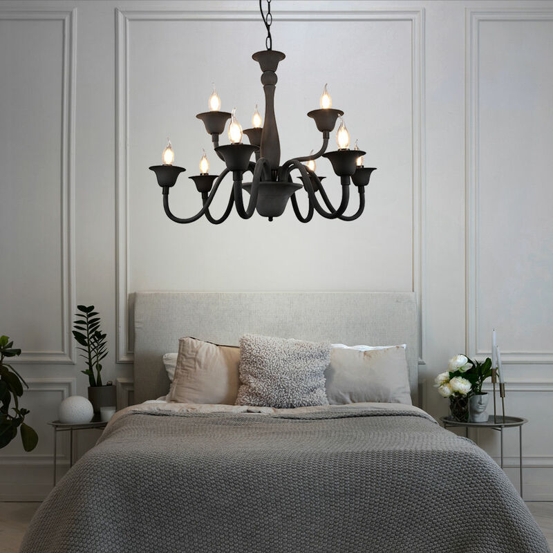 Lustre table à manger suspension lampe de chambre anthracite 9 flammes, suspension lustre classique, métal acrylique mat, 9x E14, DxH 72x150 cm