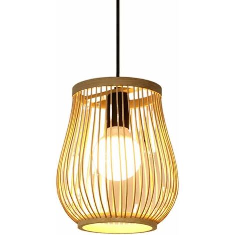 Lustre tissé à la main décoration de maison de thé lampe en bambou naturel lustre de plafond abat-jour E27 appareils de base éclairage pendentif lampe en rotin chambre salon balcon fil suspendu