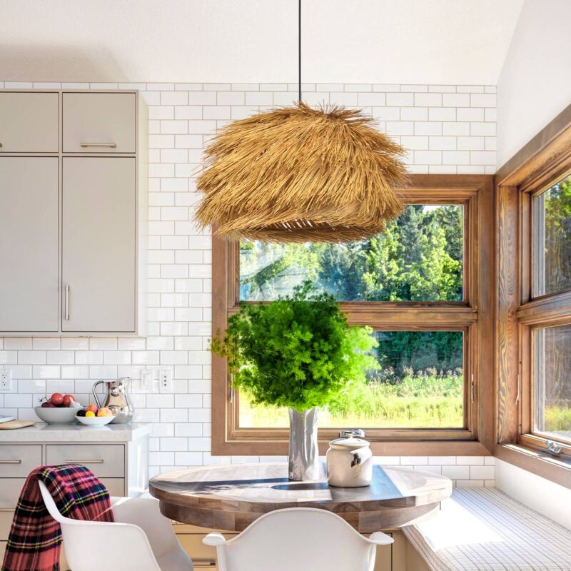 Arturesthome - Lustre tissé à la main en bambou et en rotin, lustre d'éclairage de maison vintage, style bohème, pour la chambre à coucher D40 cm x