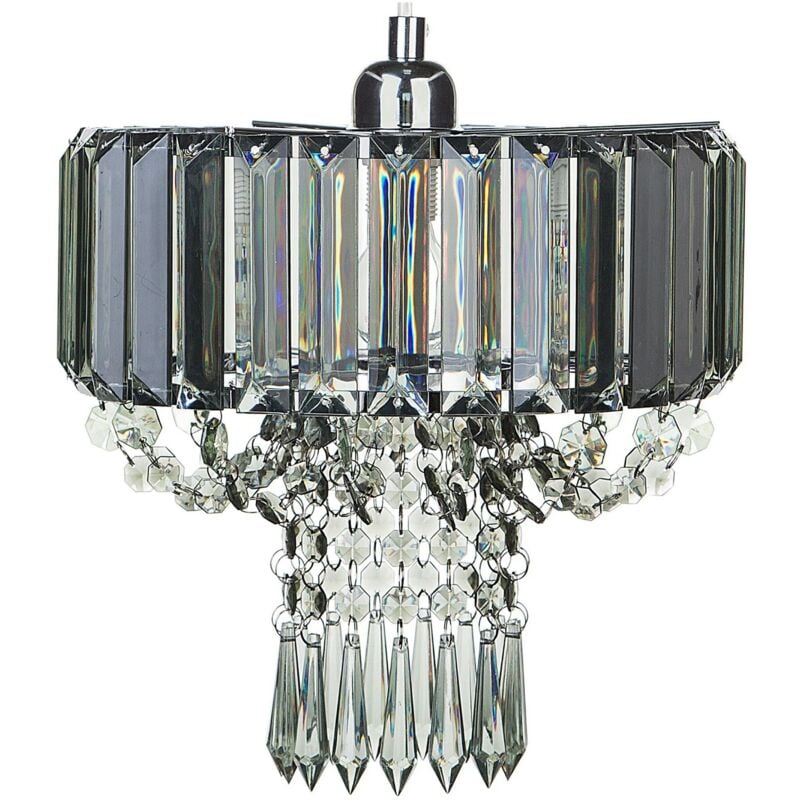 Beliani - Lustre Glamour Lampe Suspension en Cristaux Multiples Gris Clair Fumé et Acier E14 Max. 40W Solution Éclairage pour Salle à Manger Chic
