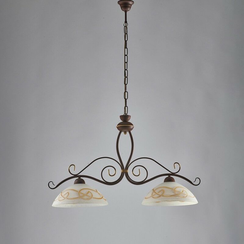 Lustre travaillé en fer Rouille Noir avec finition Or deux lumières 81x h50 cm