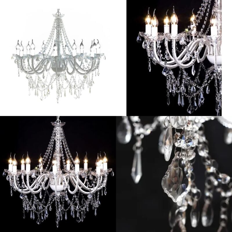 Vidaxl - Lustre vénitien baroque 12 feux 1600 cristaux - Lampe - Lustre - Home & Living - Blanc