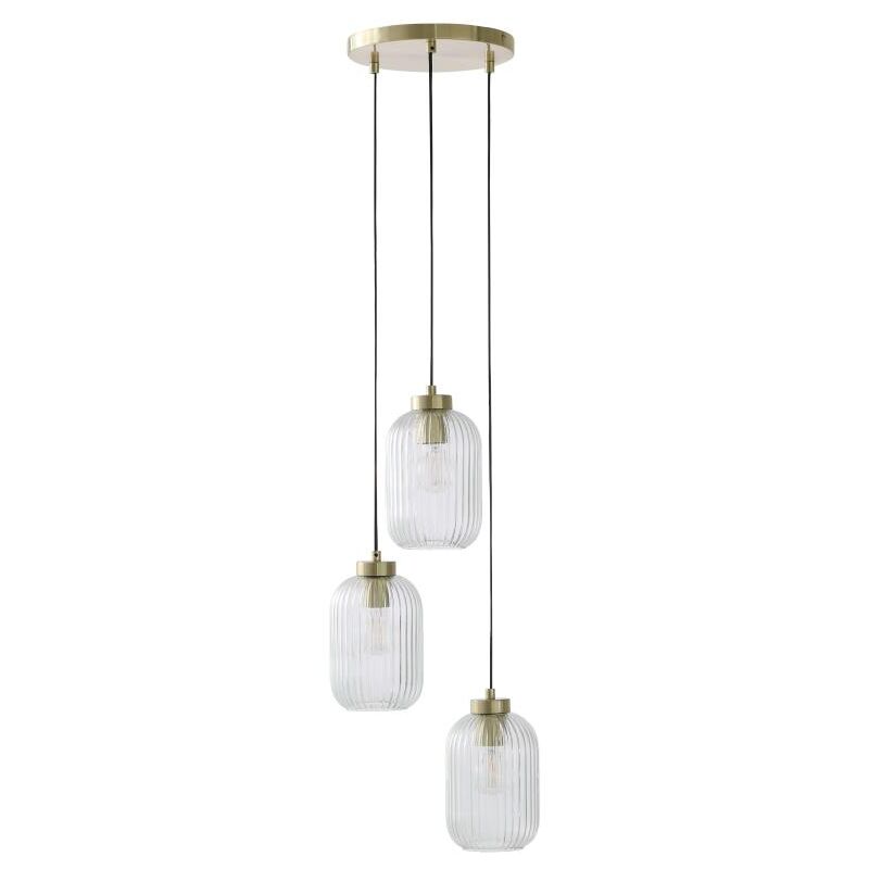 Vente-unique - Lustre vintage en métal et verre - 3 globes - l. 30 x h. 120 cm - Doré - louxor
