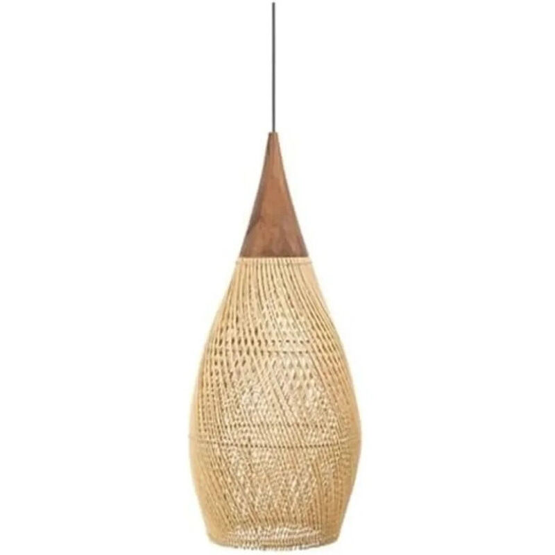 Suspension vintage en rotin beige 35 × 70 cm – Abat-jour en osier tressé, luminaire décoratif pour salle à manger ou salon, sans ampoule