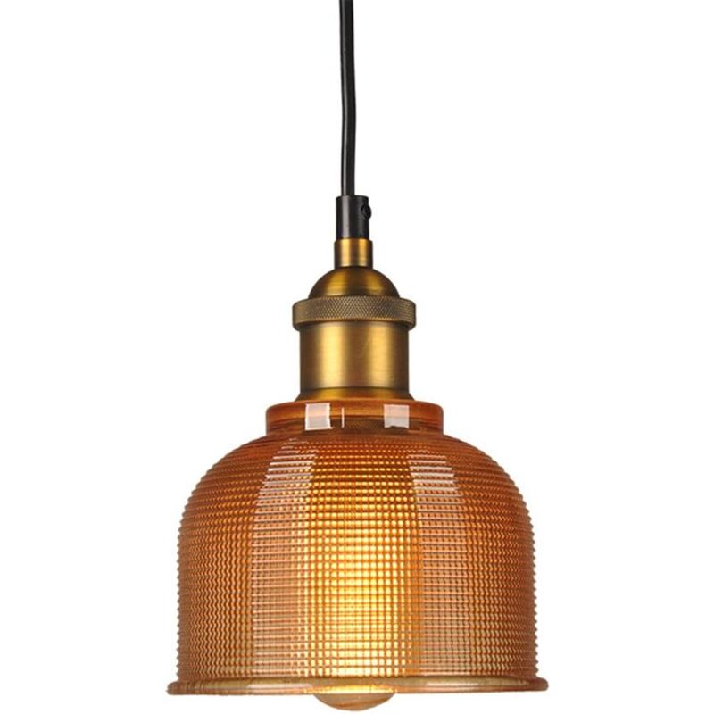 Lustre vintage industriel 15cm verre Lumière suspendue Pendentif E27 Rétro Loft Lampe de plafond Suspension d'éclairage (ambre)