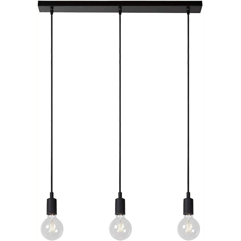 Lustre vintage noir à 3 lumières avec culot E27 (ampoule non incluse), plafonnier en fer Simplicity pour salon, chambre, restaurant (C)