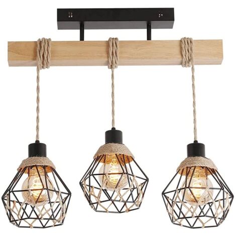 Lustre vintage, suspension en métal à 3 têtes, plafonnier rustique, lampe suspendue, éclairage d'îlot, hauteur réglable, 55 cm
